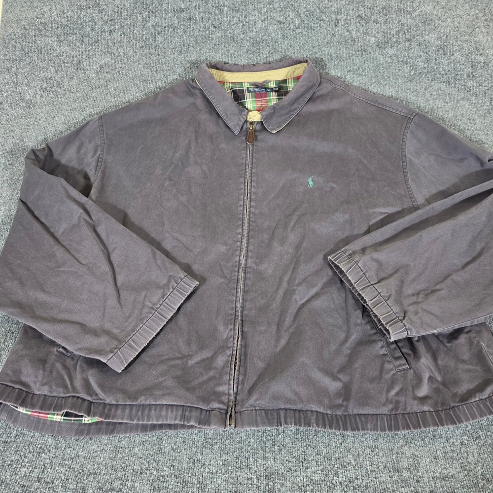 Polo Ralph Lauren Mens 5X Big Charcoal Gray Plaid Lined Harrington Jacket Preppy